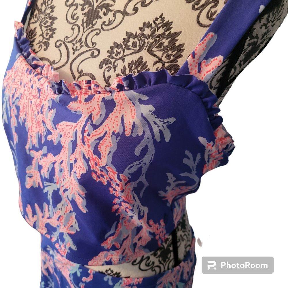 2 Piece Set Lilly Pulitzer Zahara Sports Bra and Skort Borealis Blue - Picture 4 of 4